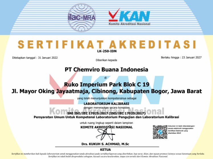 sertifikat KAN PT Chemviro Buana Indonesia
