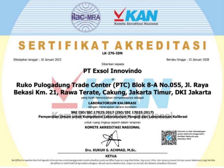 sertifikat KAN PT Exsol Innovindo