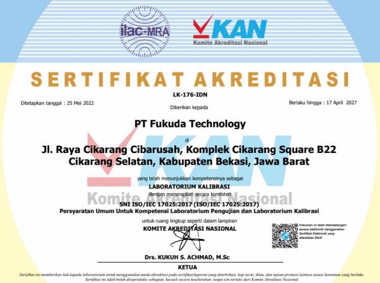 sertifikat KAN PT Fukuda Technology