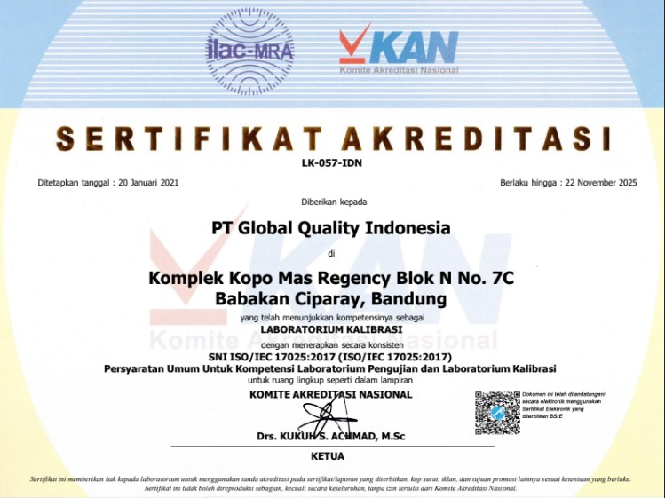 sertifikat KAN PT Global Quality Indonesia