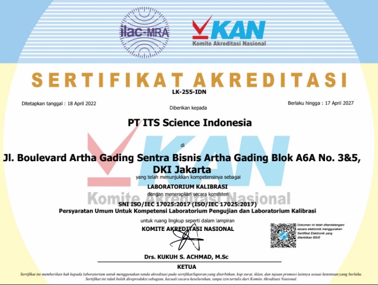 sertifikat KAN PT ITS Science Indonesia