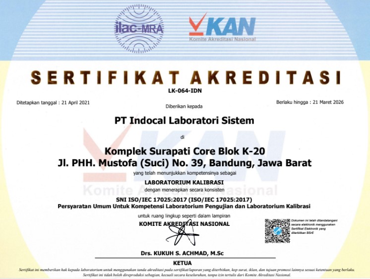 sertifikat KAN PT Indocal Laboratori Sistem