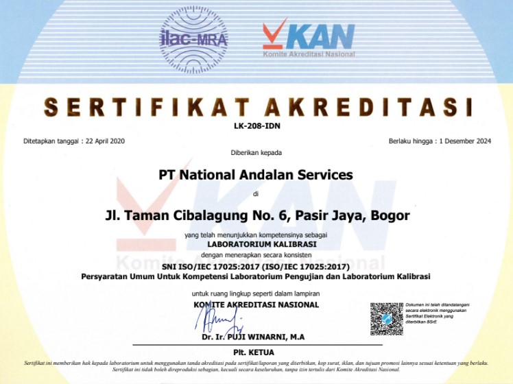 sertifikat KAN PT National Andalan Services