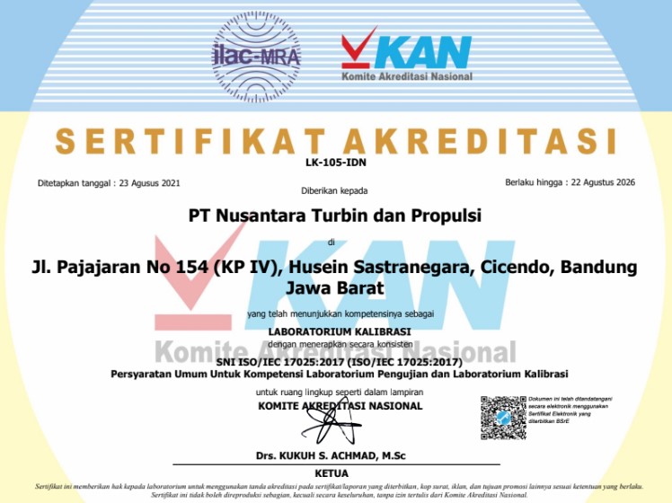 sertifikat KAN PT Nusantara Turbin dan Propulsi
