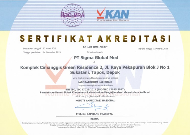 sertifikat KAN PT Sigma Global Med