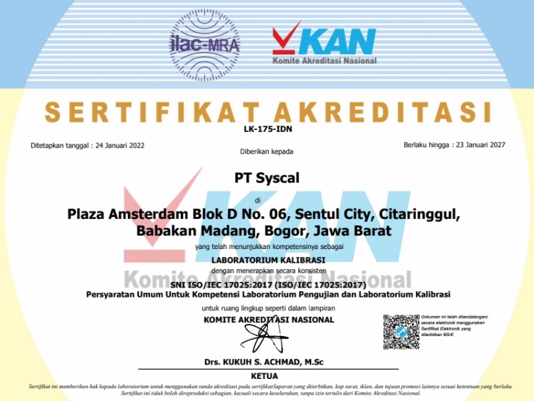 sertifikat KAN PT Syscal