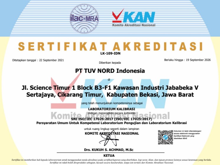 sertifikat KAN PT TUV Nord Indonesia