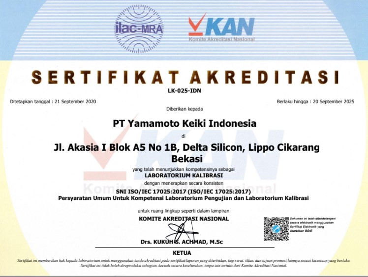 sertifikat KAN PT Yamamoto Keiki Indonesia