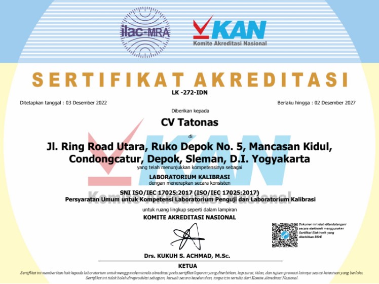 sertifikat akreditasi KAN CV Tatonas