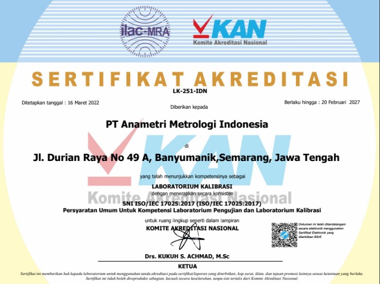 sertifikat akreditasi KAN PT Anametri Metrologi Indonesia