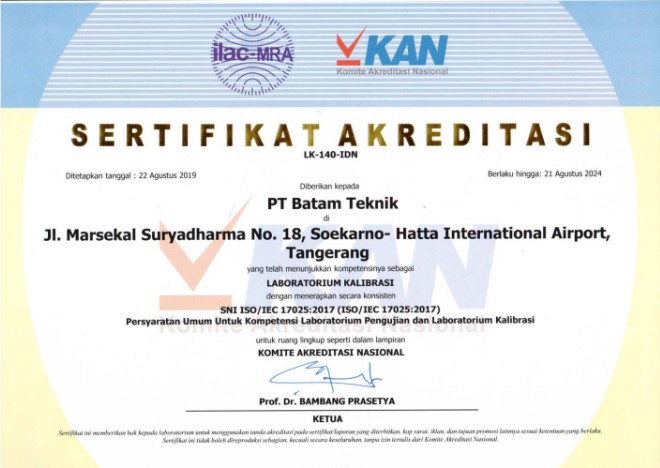 sertifikat akreditasi KAN PT Batam Teknik
