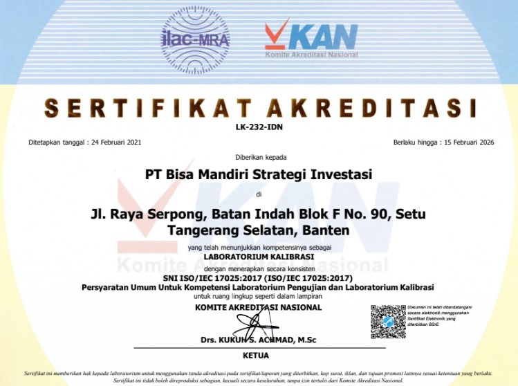 sertifikat akreditasi KAN PT Bisa Mandiri Strategi Investasi
