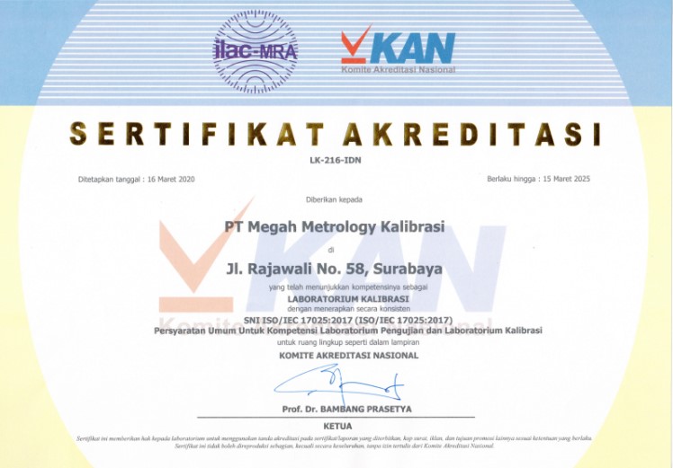 sertifikat akreditasi KAN PT Megah Metrology Kalibrasi