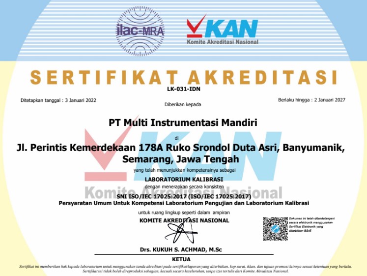 sertifikat akreditasi KAN PT Multi Instrumentasi Mandiri