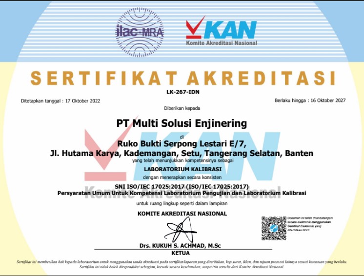 sertifikat akreditasi KAN PT Multi Solusi Enjinering