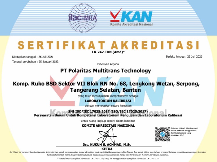 sertifikat akreditasi KAN PT Polaritas Multitrans Technology