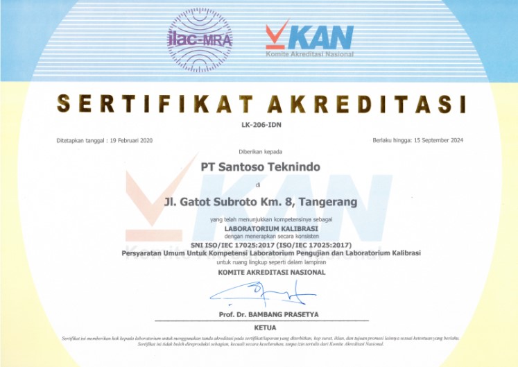 sertifikat akreditasi KAN PT Santoso Teknindo
