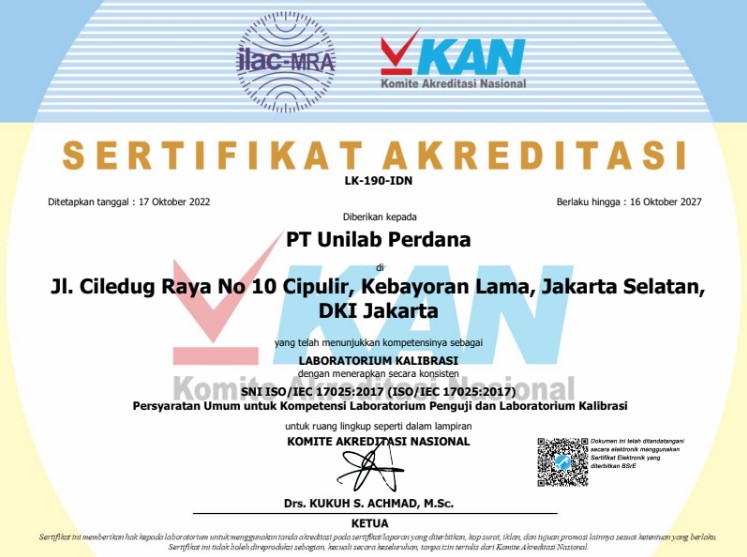 sertifikat kan PT Unilab Perdana