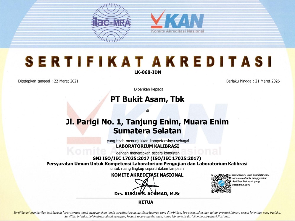 sertifikat PT Bukit Asam Tbk