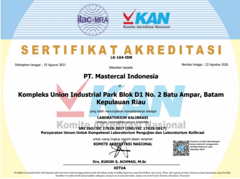 sertifikat PT Mastercal Indonesia